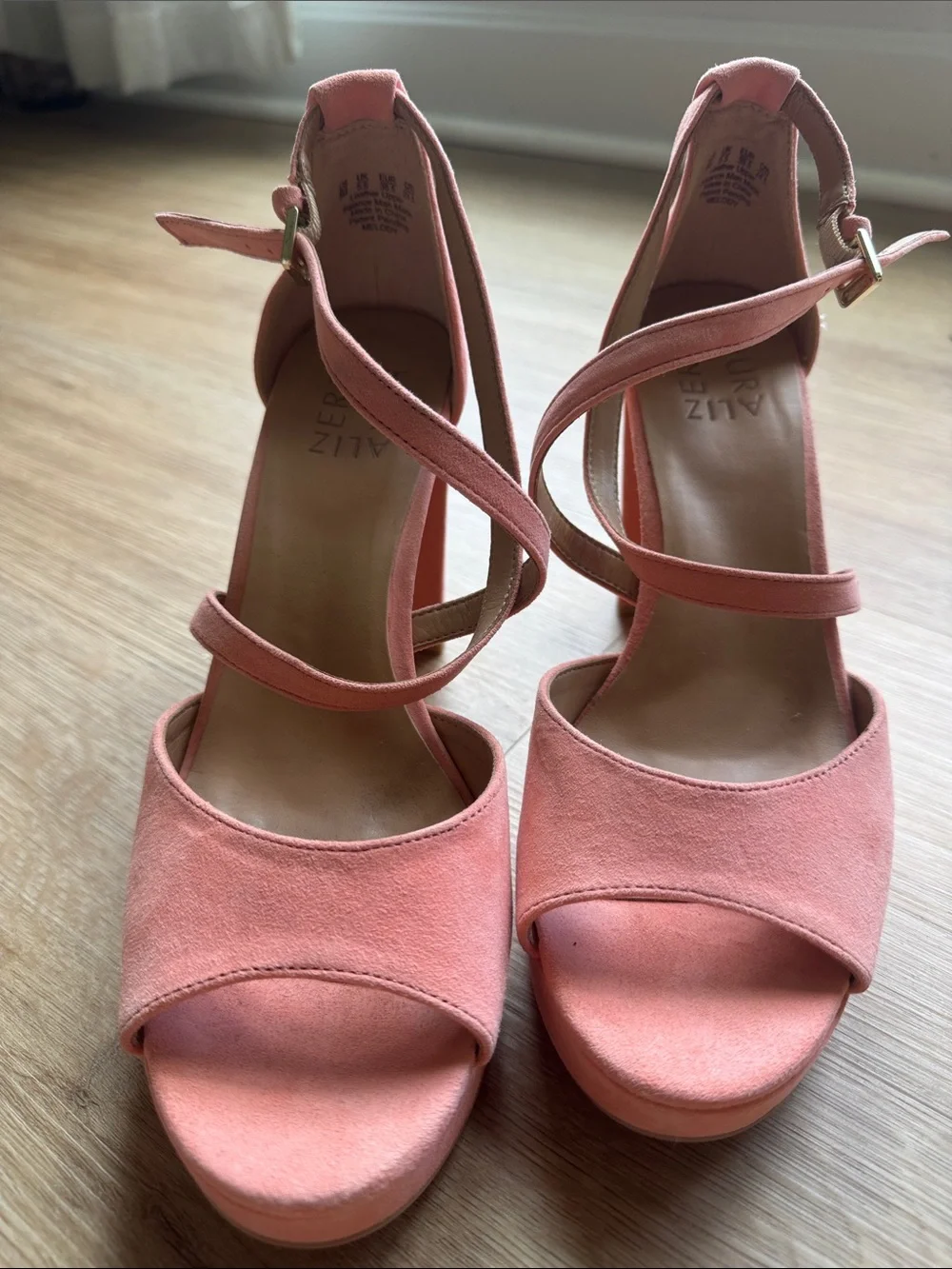 Naturalizer Coral Pink Suede Platform Block Heel Sandals